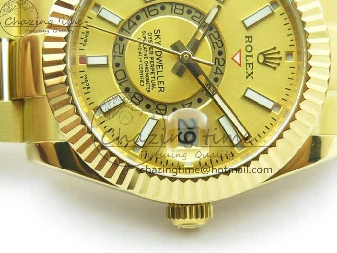 Best AAA Replica Sites YG 326934 Sky-Dweller YG on TravelReady Bracelet 2785 Dial A23J Gold AIF to 1217